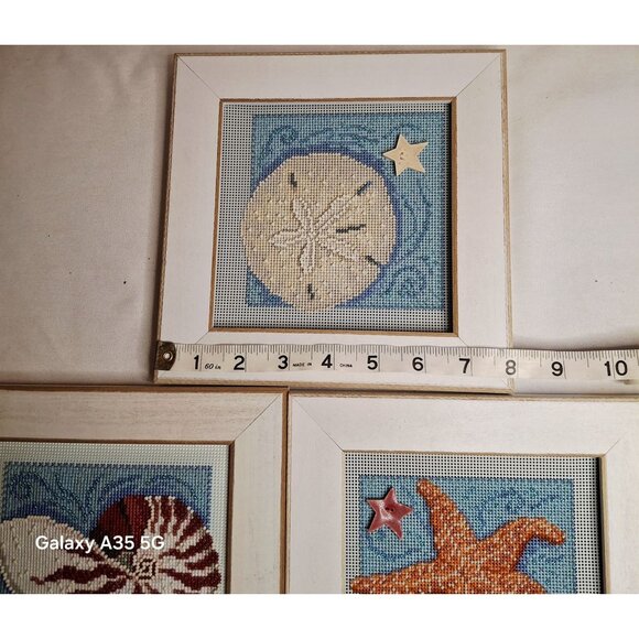 Mill Hill Set Of 3 Framed Coastal-Themed beading Needlepoint Art With Seashell S - Picture 10 of 10